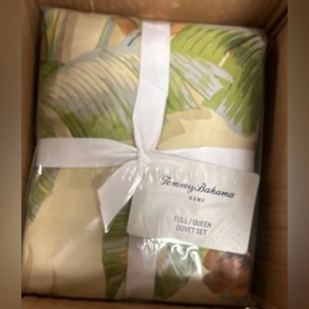 Tommy Bahama Palmiers Green Cotton Reversible 3 Piece Duvet Cover Set Queen New